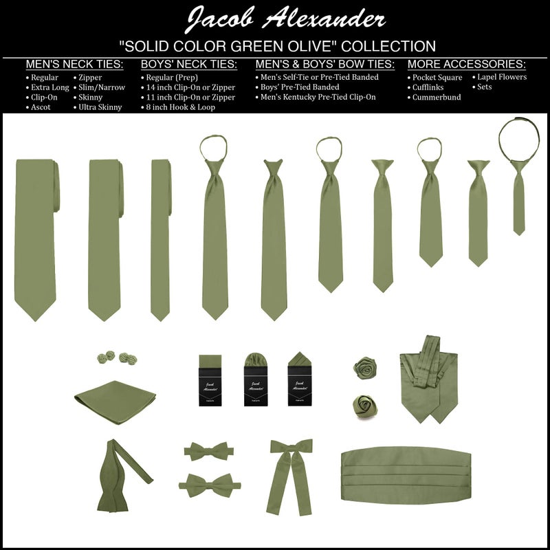 Jacob Alexander Boy's Kids Pretied Banded Adjustable Solid Color Bowtie - Olive - Image 4